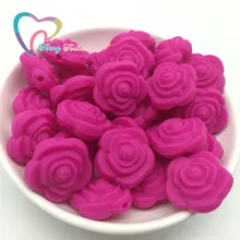 Маленькие зубы 10 шт. фуксия 3D Роза Силиконовые Детские Бусы пищевой класса с цветком розой, бусинами для жевания DIY ожерелье соска Подвески на цепочках