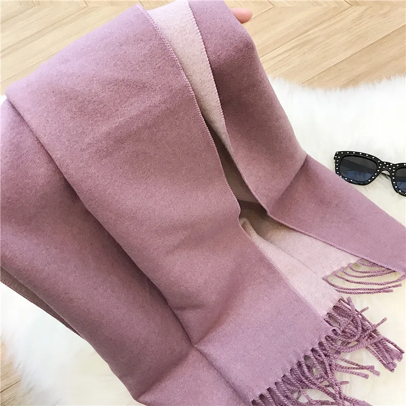 Female new 10 colors tassel scarf monochrome double-sided warm shawl imitation cashmere bib