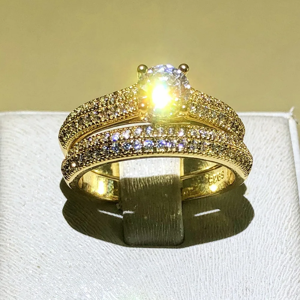 

Fine Jewelry Solitaire Wedding Ring for Women Love Forever 925 Silver Gold Color CZ anillos mujer Stacking Rings Set size 4-12