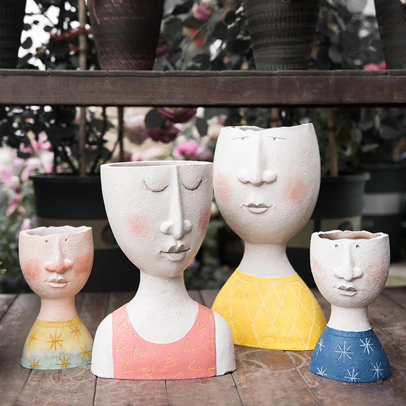 

Ins Happy House Art Portrait Sculpture Flower Pot Flower Balcony Garden Decor Vase Dried Flower Vase for Wedding Decoration