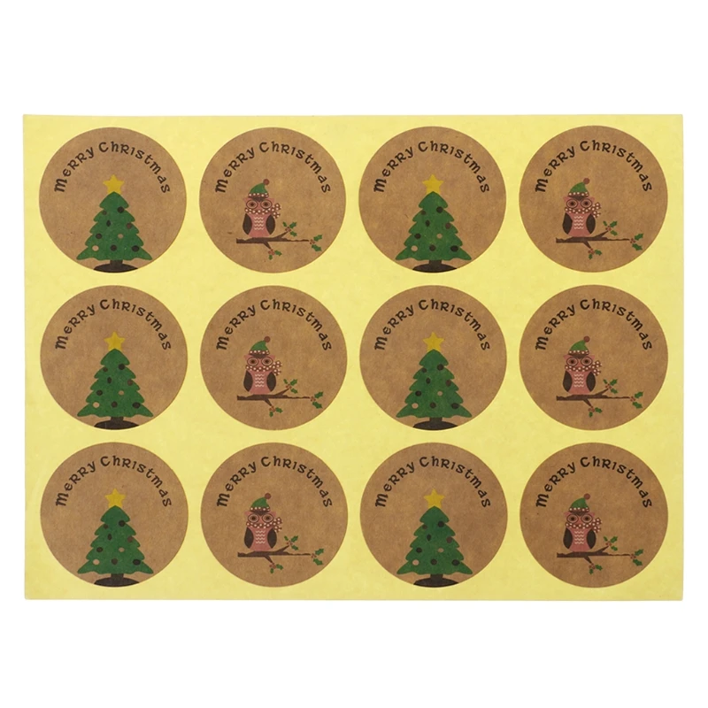 

120 Merry Christmas Tree Owl Handmade Cake Packaging Sealing Label Kraft Sticker