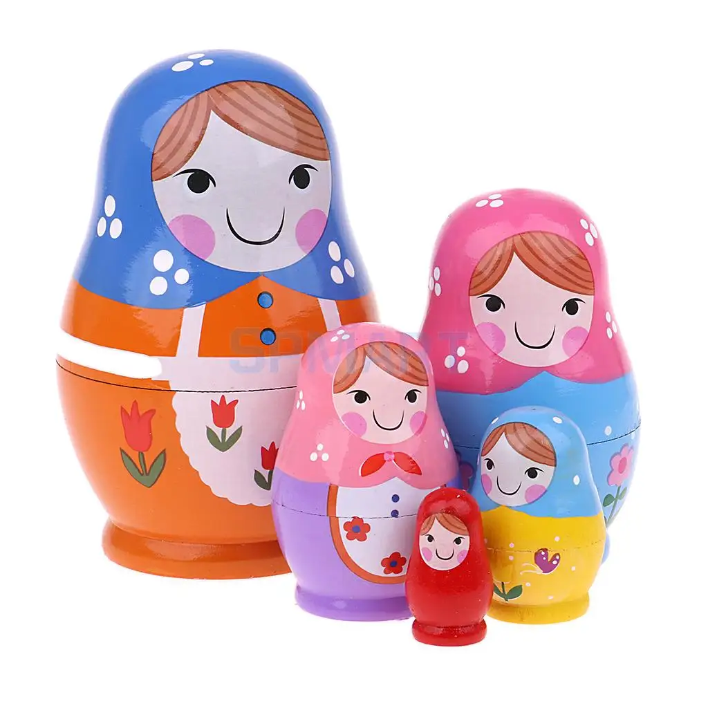 Handmade Girls Russian Babushka Matryoshka Nesting Dolls Kit 5 Pieces Kids Birthday Gift Christmas Ornaments