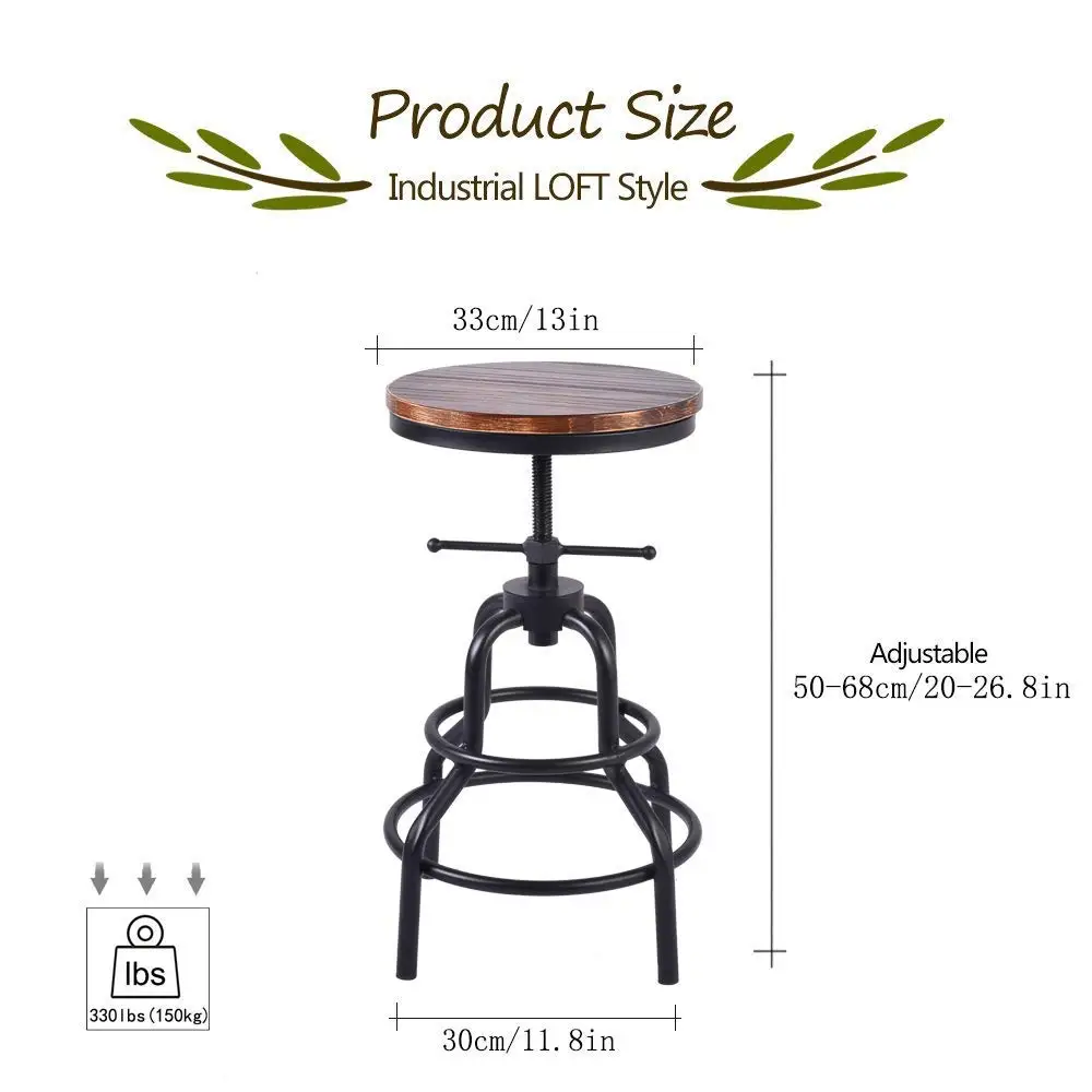 Topower Industrial Retro Pinewood Metal Bar Stool Adjustable Height Swivel Pub Kitchen Round Pinewood Swivel Bar Stool Topower Industrial Retro Pinewood Metal Bar Stool Adjustable Height Swivel Pub Kitchen Round Pinewood Swivel Bar Stool