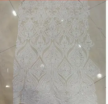 

white sequins tulle french lace fabric embroidered 2017 latest African lace fabrics high quality net lace fabric