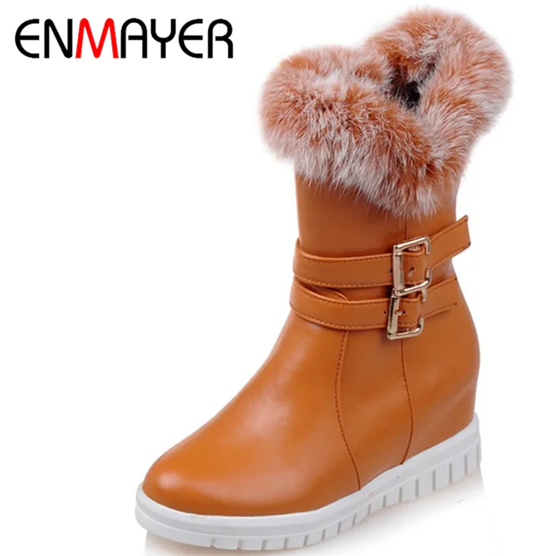 

ENMAYER Low Heels 5 Colors Buckle Wedges Heels Platform Boots Women Winter Fur Boots Sweet Lady Shoes Woman Casual Boots