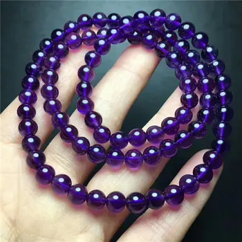 

FREE SHIPPING 3ROWS Natural Amethyst Quartz Purple Crystal Bracelet 6.3mm AAA(JX)
