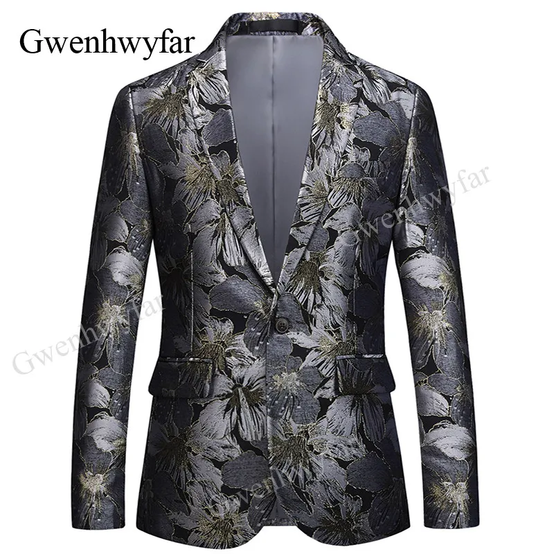 Gwenhwyfar Gold Embroidery Floral Pattern Blazer Men High Quality Luxury Suit Jacket Male Dress