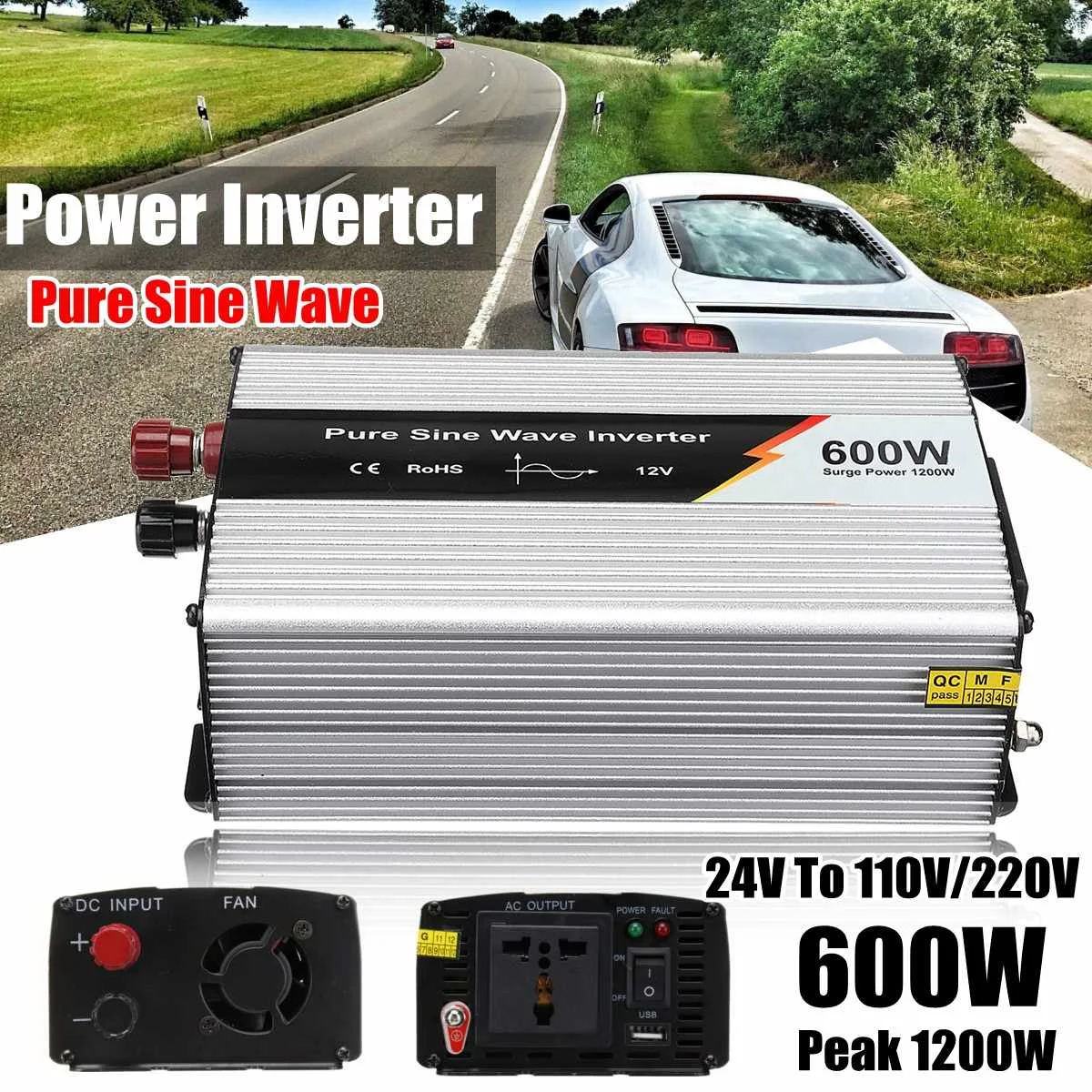 

600W 1200W(Peak) Power Inverter Modified Sine Wave Power Voltage transformer Inverter Converter 24V to 110V/220V