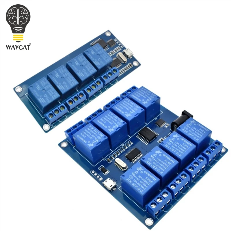 WAVGAT DC 5V 10A 4 8 канальный релейный модуль Micro USB доска с индикатором PC верхний