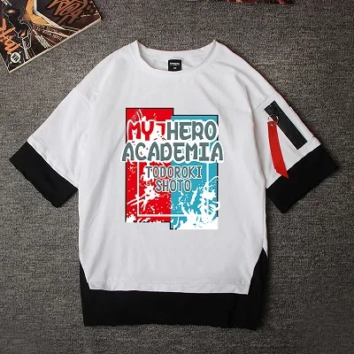 Аниме boku no hero academic футболка для девочек Лоскутная поддельная футболка из двух предметов Мужская Летняя Повседневная футболка с героями мультфильма «Мой герой» для женщин - Цвет: 6