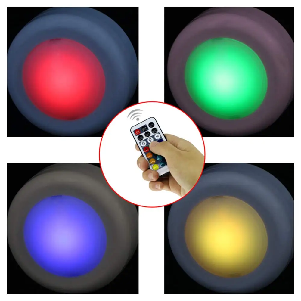 

6 Pcs RGB 13Colors Wireless LED Puck Lights LED Under Cabinet Light with Remote Control, Battery Powered Dimmable Touch Sensor