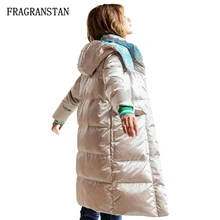 Женский зимний плотный теплый пуховик со съемным капюшоном, женская модная повседневная Серебристая парка, Свободное пальто высокого качества Q455