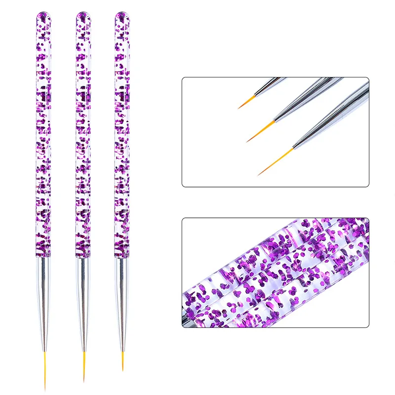 

3Pcs/set Nail Art Line Painting Brushes Crystal Acrylic Thin Liner Drawing Pen Polish UV Gel Pen DIY Design Salon Manicure Tools