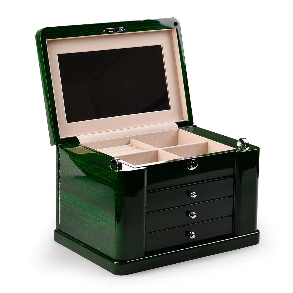FANXI Solid Wooden Jewelry Box Four Layer Ring Earring Box Case Drawer Jewelry Storage Box with Make Glass - Цвет: X02003