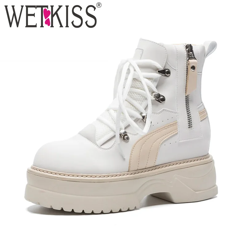 

WETKISS Fashion Casual Women Ankle Boots Cross Tied Round Toe Rubber Footwear Platform Ladies Boot Motorcycle Shoes Woman 2018