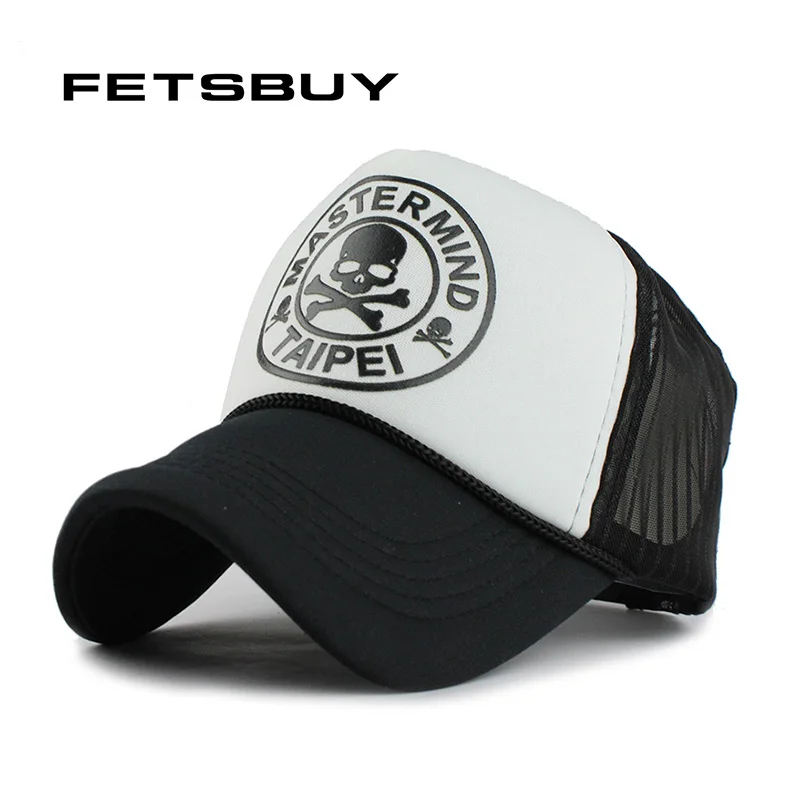 FETSBUY, повседневная, унисекс, с черепом, сетчатая бейсболка, летняя, кепка, Snapback, Gorras Planas, бейсболка, мужские, облегающие шапки, кепка s