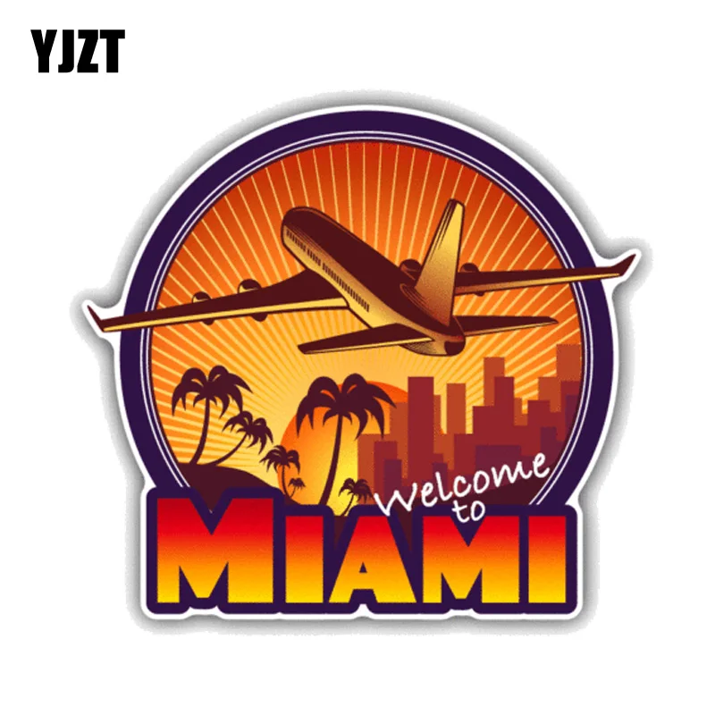 

YJZT 12.7CM*11.5CM Welcome To Miami Travel PVC Motorcycle Car Sticker 11-00432