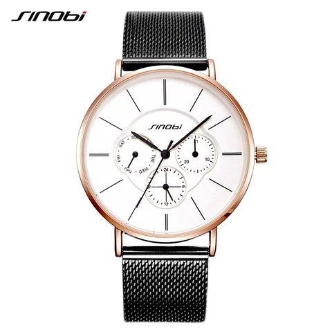 Feminino de Luxo Relógio de Pulso Relógio Sinobi Malha Pulseira Banda Aço Senhoras Relógios Quartzo Vestido Montre Femme