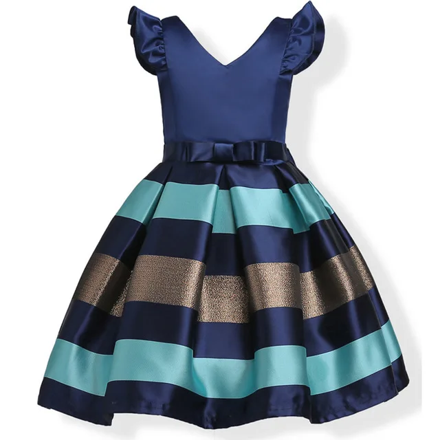Рождественское платье для девочек, модное платье принцессы, новые летние Детские платья для девочек, свадебные платья с вышивкой для малышей, Vestidos - Цвет: Navy blue