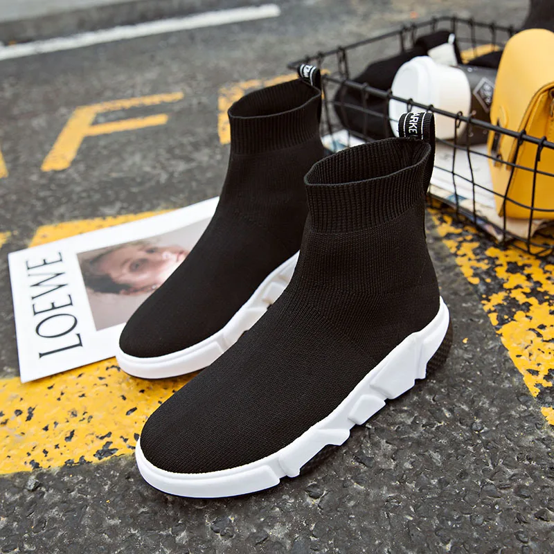 

LUONTNOR Outdoors Summer High Top Running Shoes for Woman Sock Footwear Sport Athletic Boots Black Silver Mesh female Sneakers