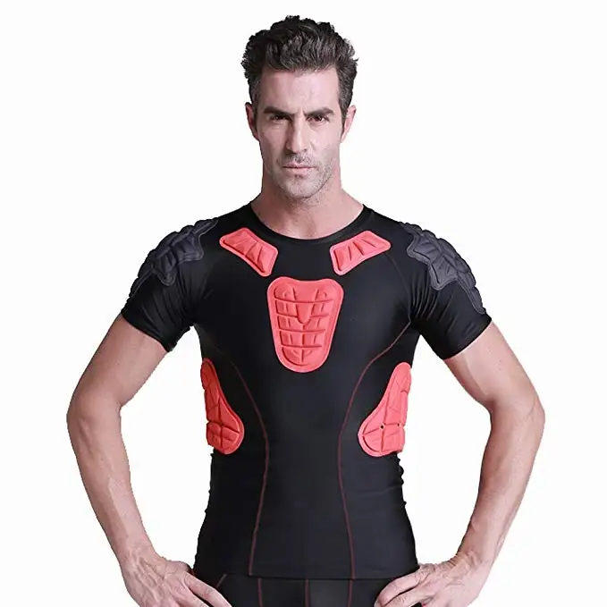 Мужская компрессионная футболка с наполнителем Защитная в рубчик для футбола