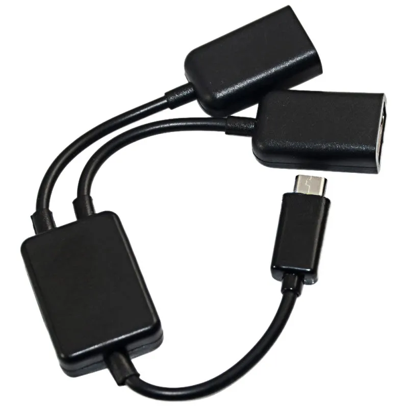 Кабель концентратор Micro USB / Type C на 2 OTG с двумя портами Y образный разветвитель