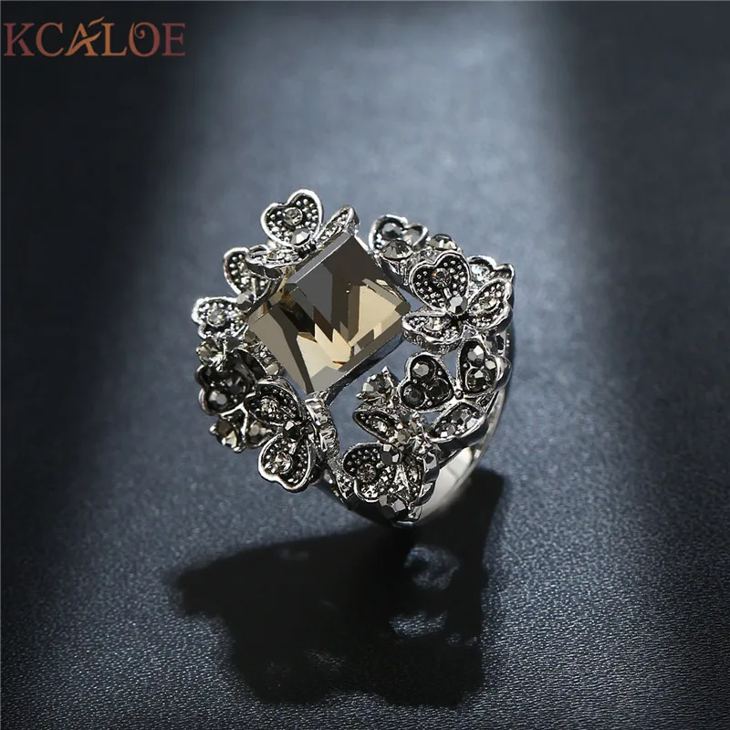 KCALOE квадратный кристалл кубического циркония кольцо Мода Винтаж титан золото и покрытые серебром со стразами кольца Цветы для женщин