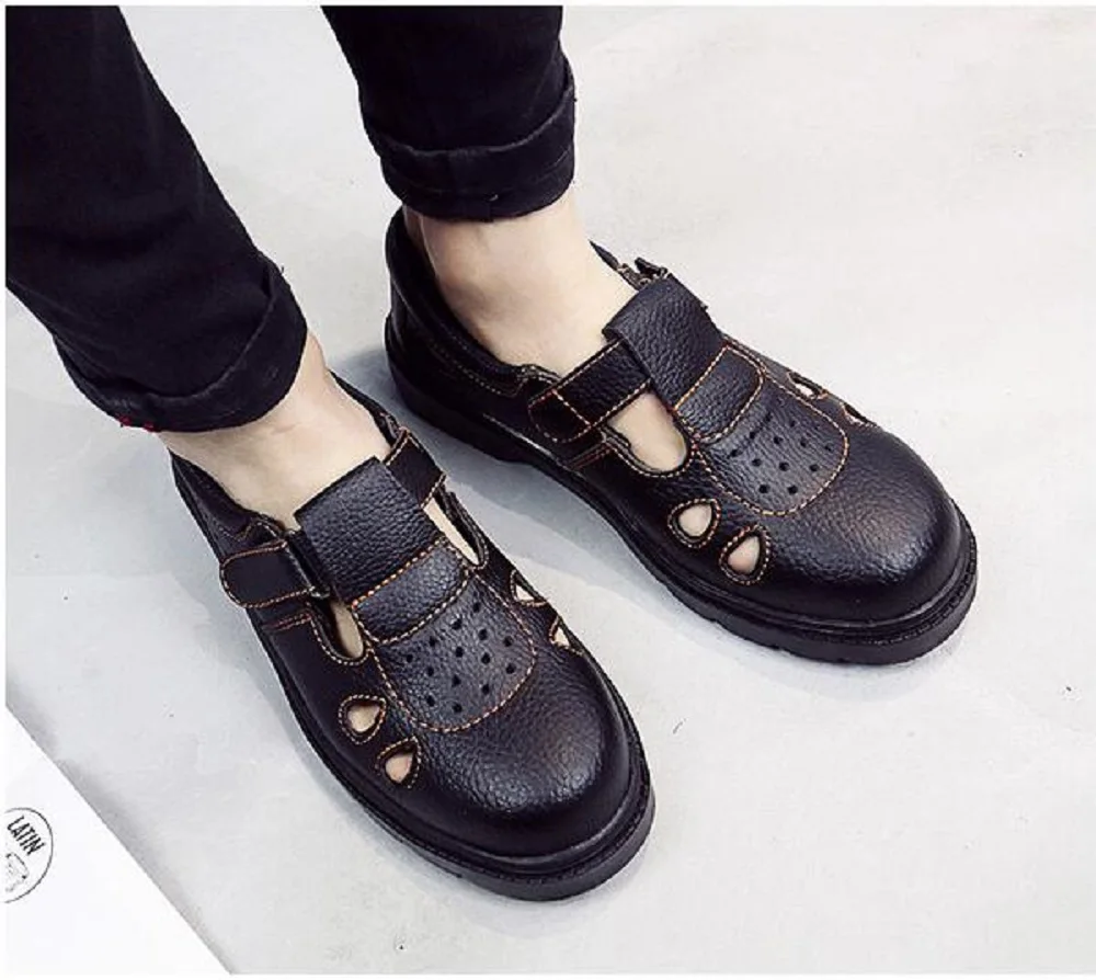 Rubber sole safety shoes men safety boots black bot breathable boots with steel toe leather lightweight summer work shoes men