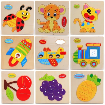 

Baby Wooden Puzzle Toy Colorful Animal Building Fruit Puzzle Toy Children Cartoon Educational Toy Birthday Gift