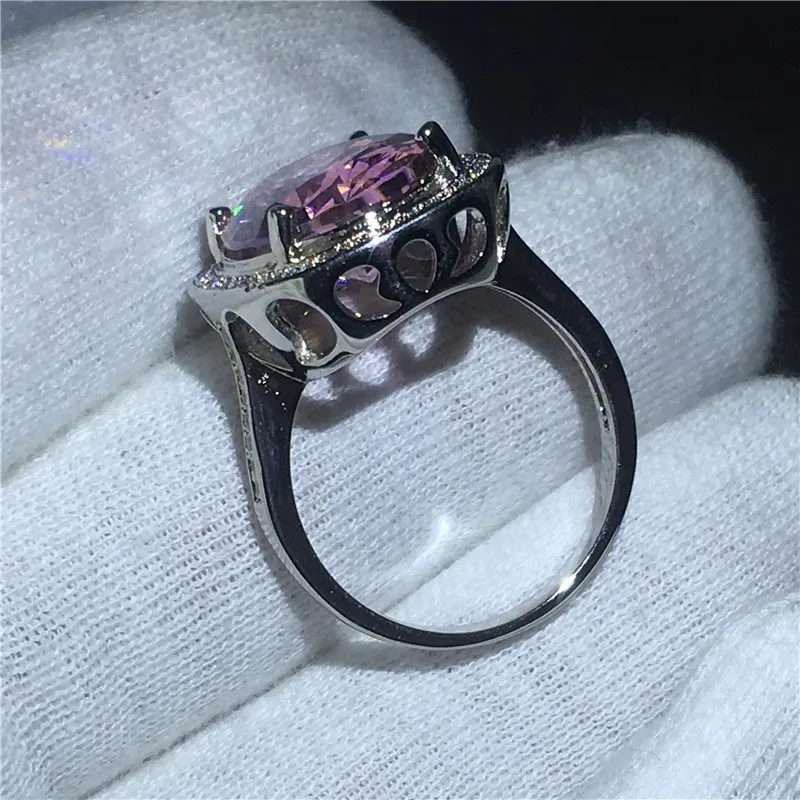 Модные ювелирные изделия женские юбилейные кольца овальной огранки 10ct розовый AAAAA Циркон Cz Белое Золото Заполненные Обручальное кольцо для женщин Свадебные
