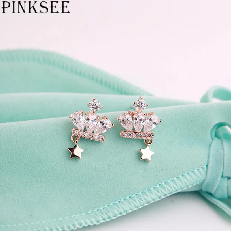 

PINKSEE Crown Stud Earings Fashion Jewelry Unisex Trendy Women Crystal Ear Jewelrys Crowns Earring Piercing Gifts Wholesale