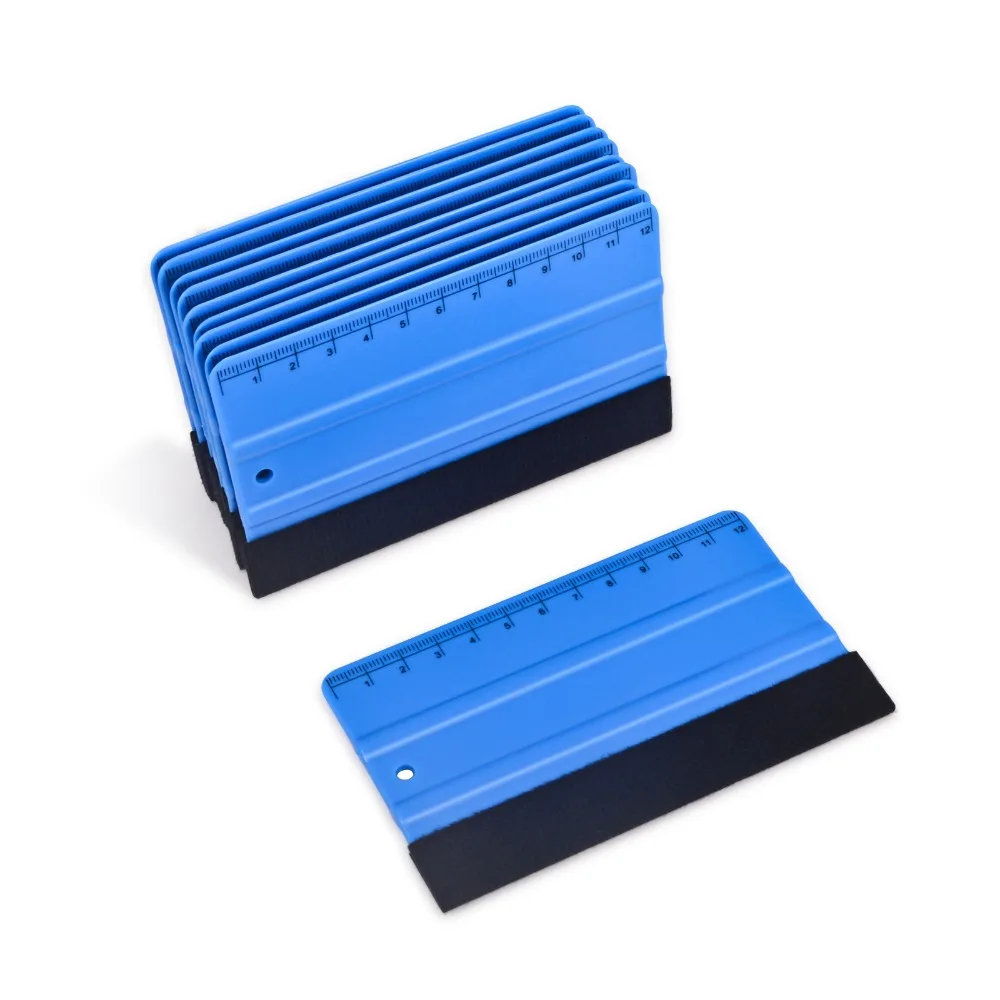 EHDIS 10pcs Vinyl Blue Felt Squeegee with Measure 3D Carbon Fiber Car