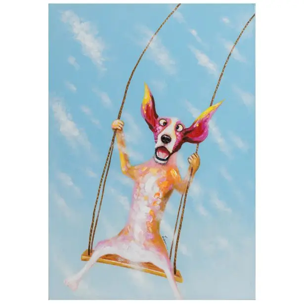 Hand Painted pop art dog on swing Wall Art Hand Painted 3D Texture Oil Painting Modern Abstract Wall Decor Living Room Hand Painted pop art dog on swing Wall Art Hand Painted 3D Texture Oil Painting Modern Abstract Wall Decor Living Room
