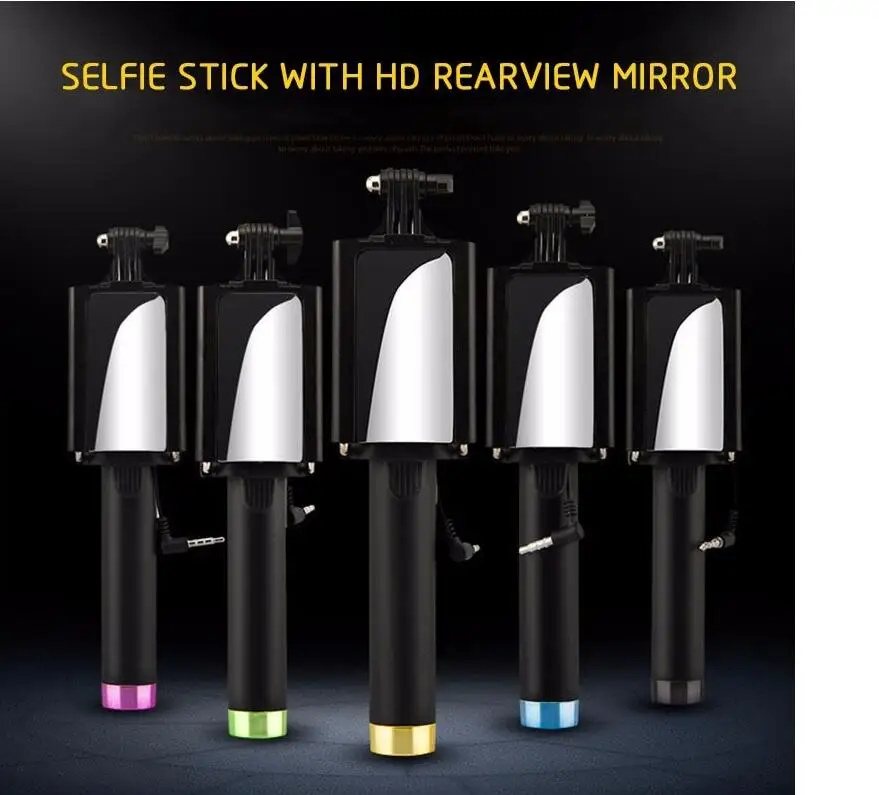 

Rearview mirror Selfie Stick Folded Wire pole Selfie stick Built-in Shutter Extendable For iphone samsung