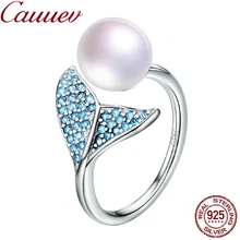 Nước Ngọt Tự Nhiên Vòng Ngọc Trai Bạc 925 Nữ Người Cá Có Thể Điều Chỉnh Ngón Tay Cho Nữ, Nhẫn Nữ Cưới Trang Sức S925(China)