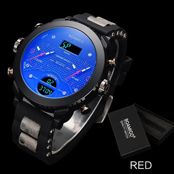 Мужские часы, военные спортивные часы, BOAMIGO, брендовые, 3 часовых пояса, часы для мужчин, светодиодный, наручные часы,, подарок, часы с коробкой, Reloj Hombre - Цвет: old red