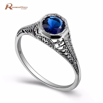

100% 925 Sterling Silver September Birthstone Ring Created Sapphire Stone Finger Rings Women Vintage Punk Wedding Jewelry