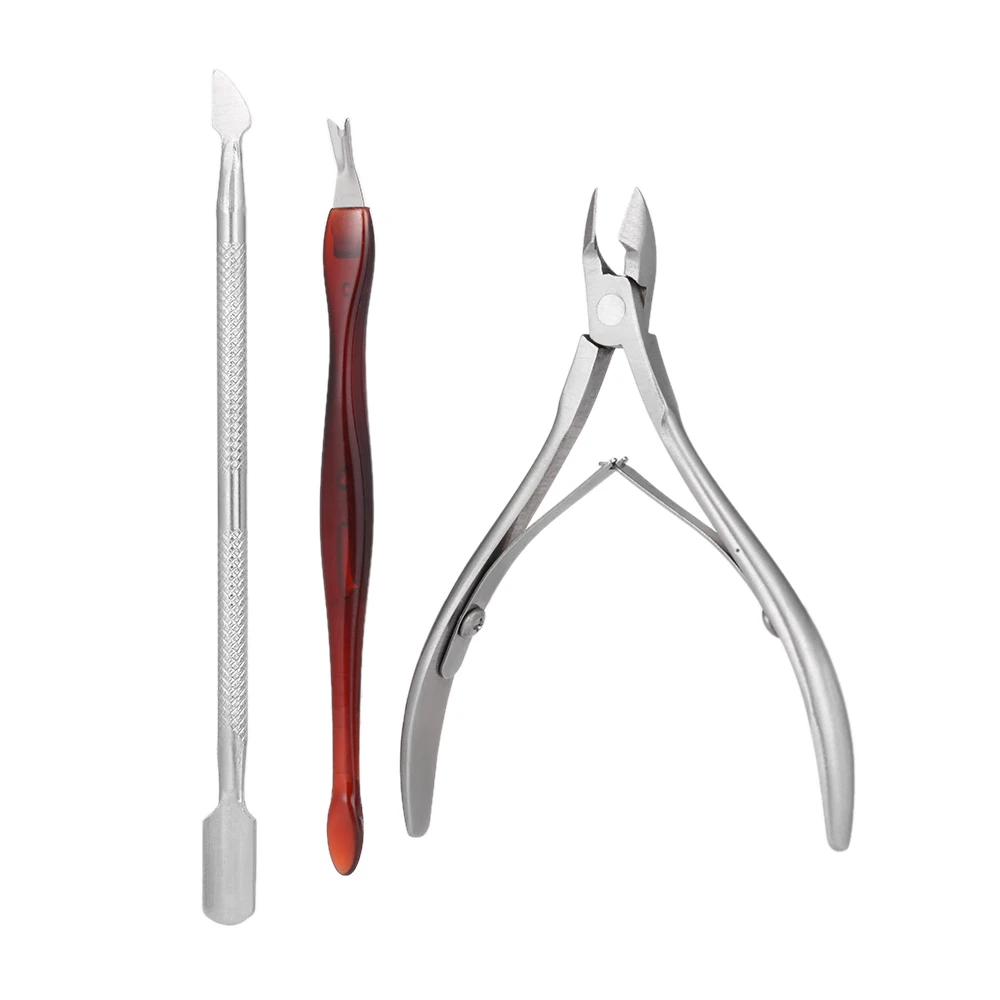 

3Pcs Stainless Steel Nail Cuticle Trimmer Spoon Pusher Set Nail Dead Skin Romover Fork Scissors Manicure Nail Art Tools Kit