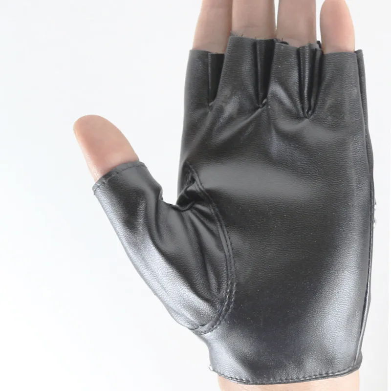 Fashion Half Finger Gloves Women PU Leather Fingerless Driving Gloves Rivet Hollow Dancing Guante For Men Black white Luvas