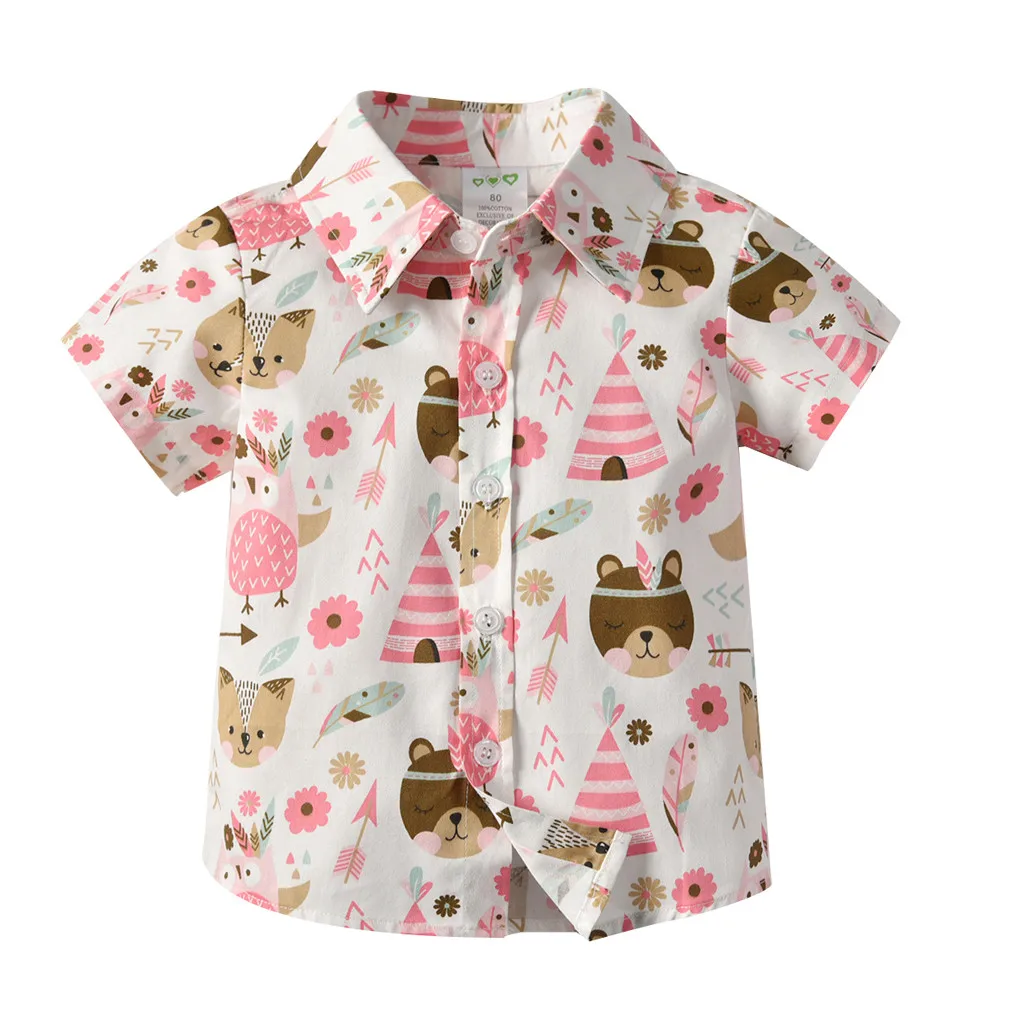 

Toddler Baby Kids Boys Gentleman Cartoon Bear Printed shirt Tops Clothes Summer Fashion Clothing