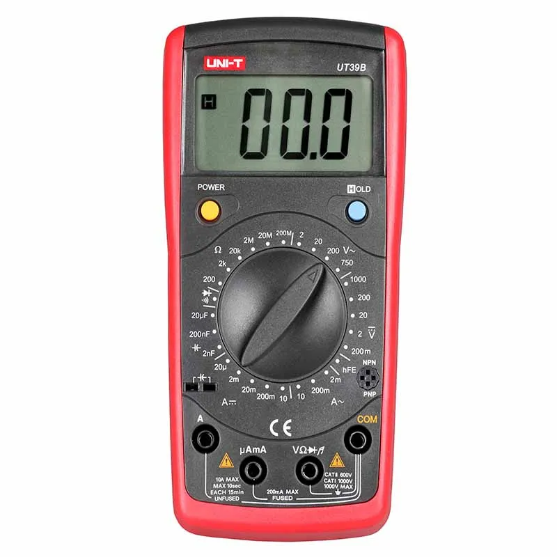 

UNI T UT39B Digital Multimeter Manual Range AC DC Voltmeter Ammeter Ohmmeter Capacitance Diode Transistor Tester Data hold