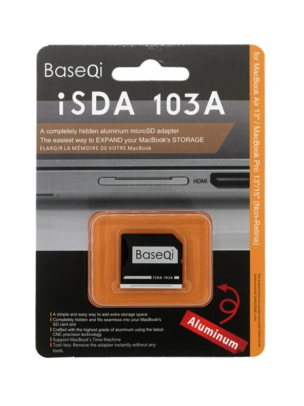 BaseQi алюминиевый Micro SD/TF адаптер расширения памяти SD кардридер для Macbook Pro retina 13 ''/15'' и MacBook Air 13'' - Цвет: 103A