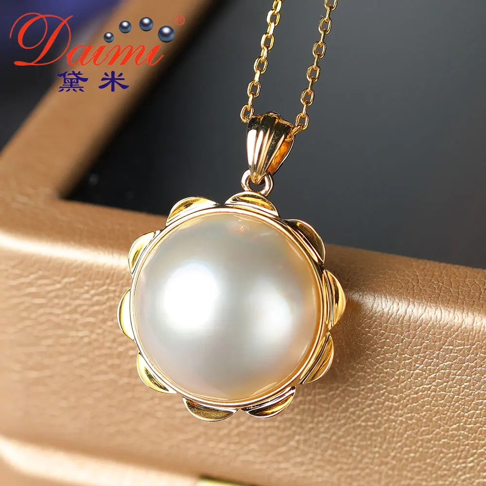 

DAIMI Flower Design 14.5-15mm Seawater Pearl Jewelry 14K Gold Pendant Mabe Semicircle Pendant