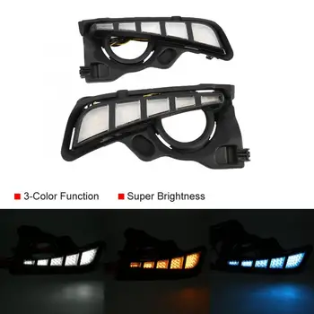 

2pcs 3-Color Car Daytime Running Light Turn Signal Lamp DRL LED Fog Lamp Cover for Toyota Highlander 2018-2019 For Auto