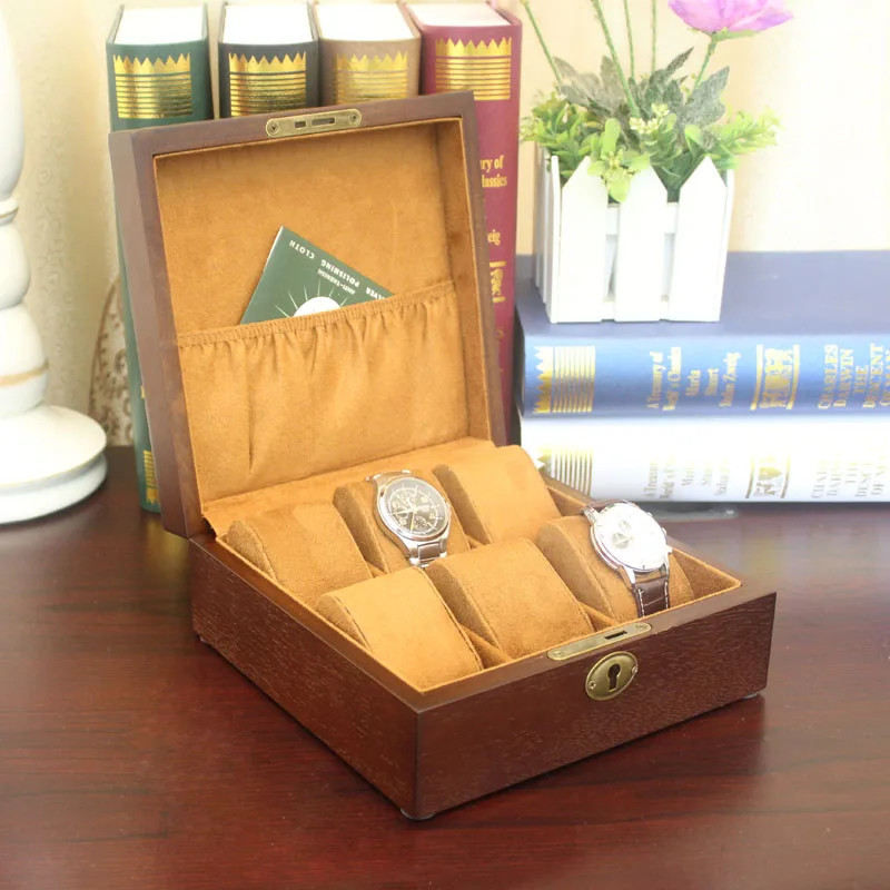 MEI 6 Slots Wooden Watch Storage Box With Lock Fashion Brand Watch