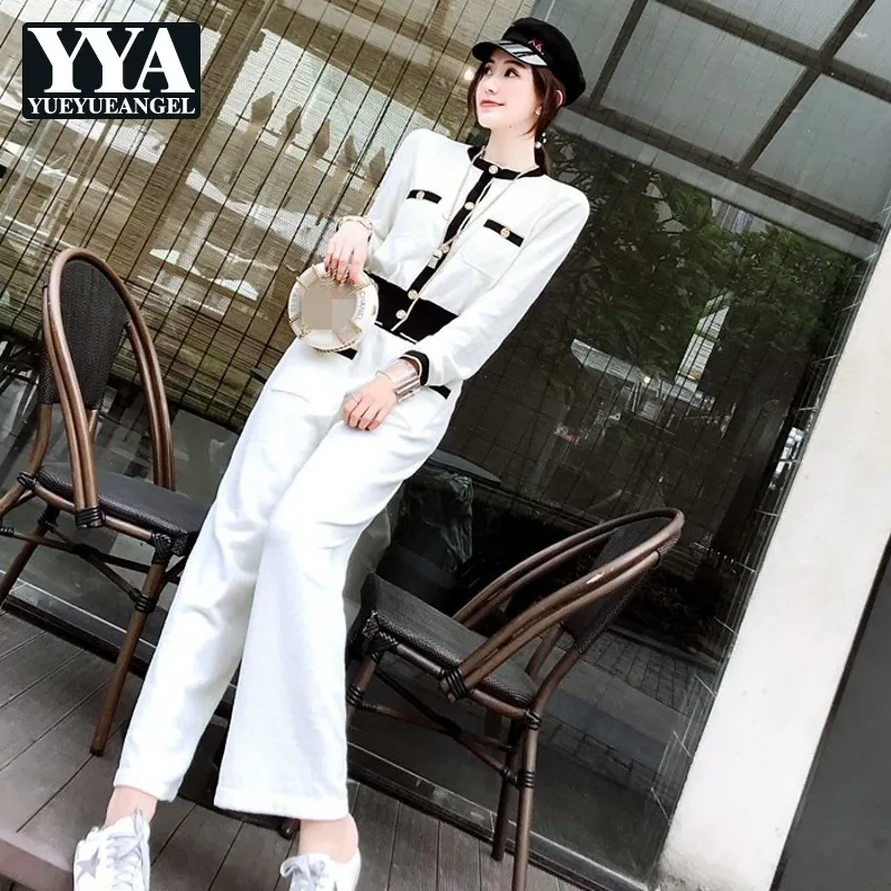 Poitrine Automne Street Dame Pantalon Chic High Deux Ensembles Unique Ample Tricotée Femmes Pic Coréenne Femelle Ensemble Blanc As Chemise Pièces wXI0Idq
