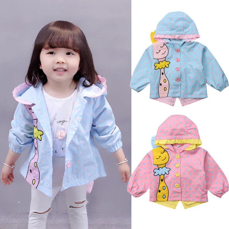 

Baby Kids Girl Jacket Cartoon Polka Dot Winter Jackets Coats Hoodies Button Autumn Outwear Coat