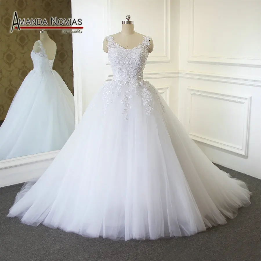 2019 Amanda Novias New Design Plain Tulle Wedding Dress With Straps