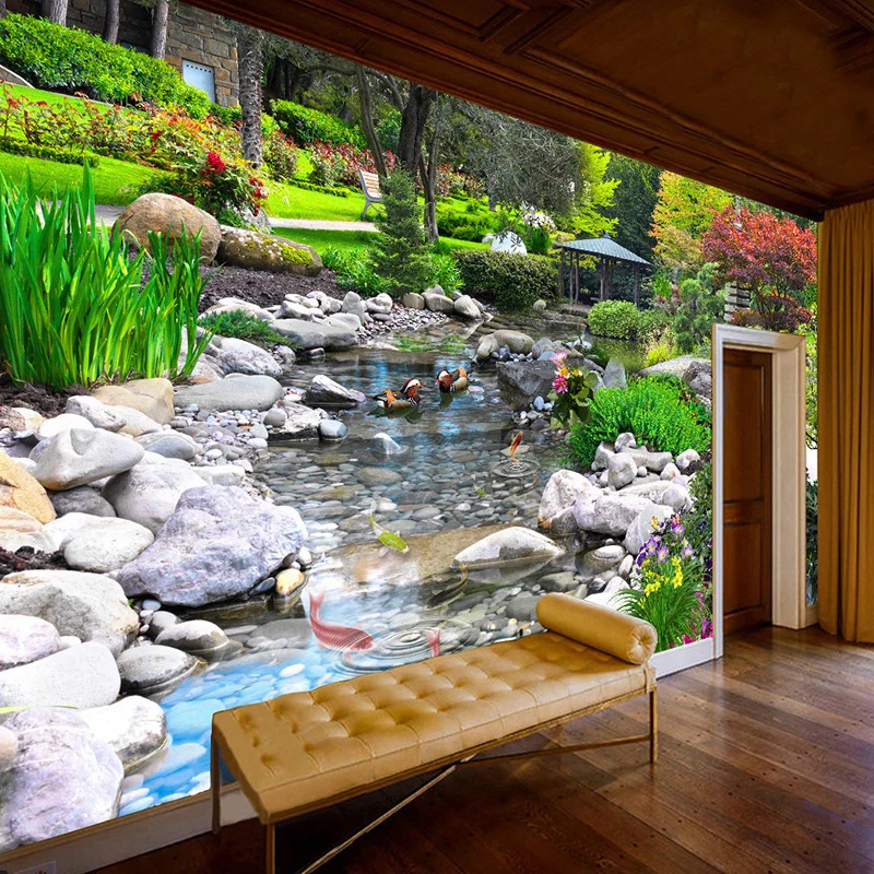 Beste Custom Foto Wallpapers Klassieke 3D Park Streamen Steen Natuur Landschap 3D Wandbekleding Woonkamer Slaapkamer Home Decor Muurschildering 3 D