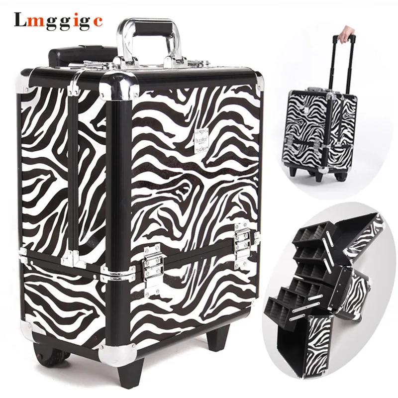 

Cabin Makeup artist Box with Rolling Cosmetic Bag,Wheel Make-up Case,Aluminum frame+PVC Nails Toolbox ,Beauty Suitcase,Luggage
